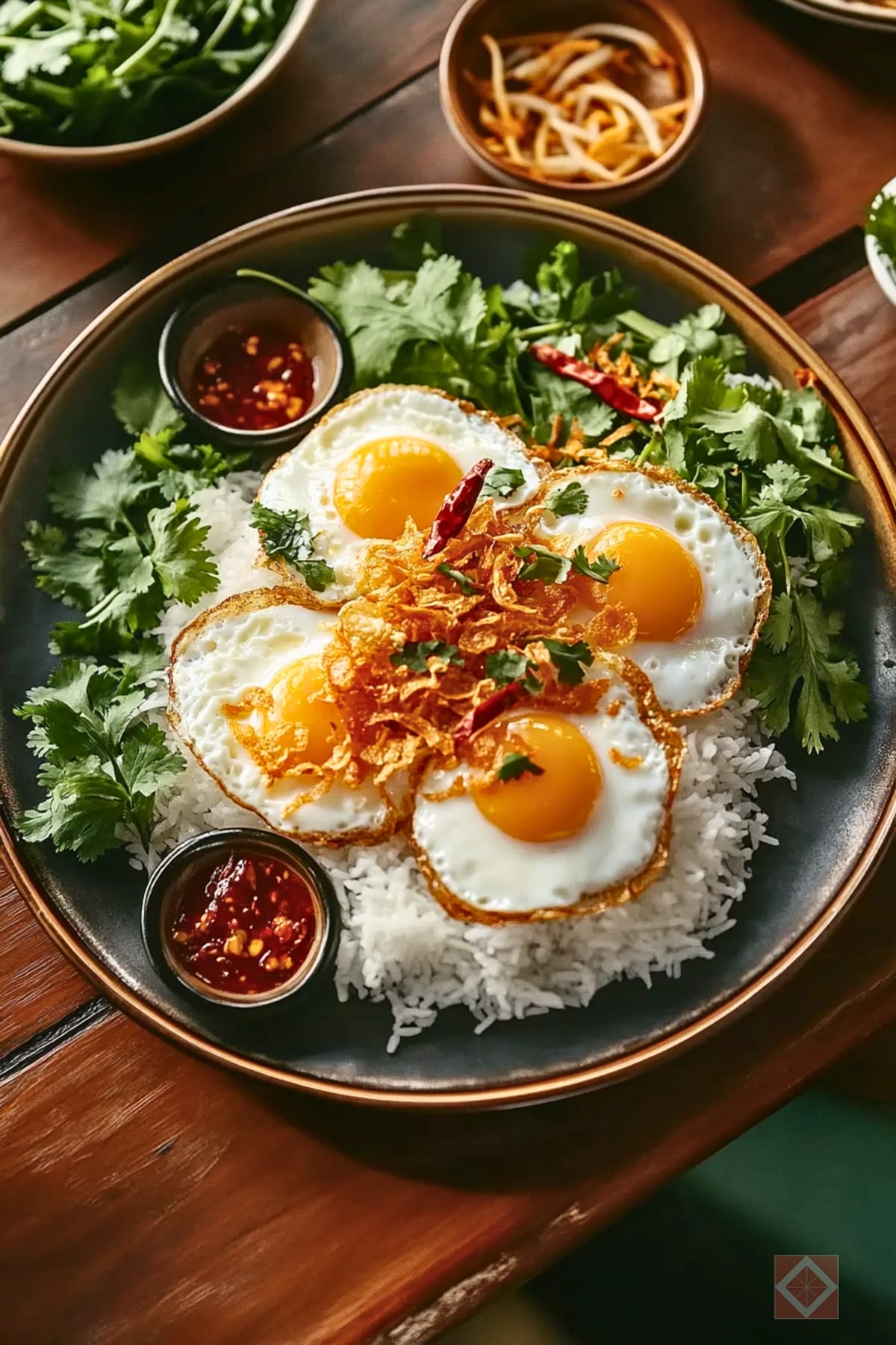 Malaysian-Inspired Fried Eggs with Sweet & Tangy Tamarind Sauce 2 Malaysian-Inspired Fried Eggs with Sweet & Tangy Tamarind Sauce - Fried Eggs with Chiles Tamarind Sauce Crispy Shallots midia