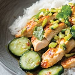 Garlic-Chile Chicken Dinner with a Refreshing Ginger Sauce 4 Garlic-Chile Chicken Dinner with a Refreshing Ginger Sauce - Garlic Chile Chicken Breasts with Cucumbers Green Ginger Sauce 1