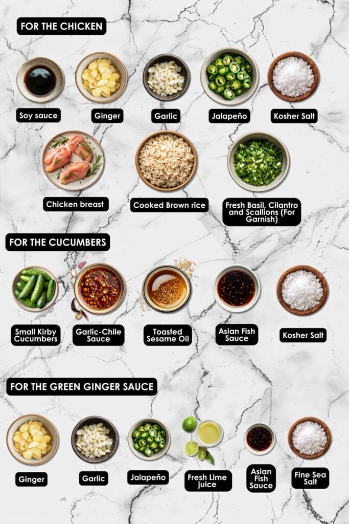 Garlic-Chile Chicken Dinner with a Refreshing Ginger Sauce 3 Garlic-Chile Chicken Dinner with a Refreshing Ginger Sauce - Garlic Chile Chicken Breasts with Cucumbers Green Ginger Sauce Ingredients