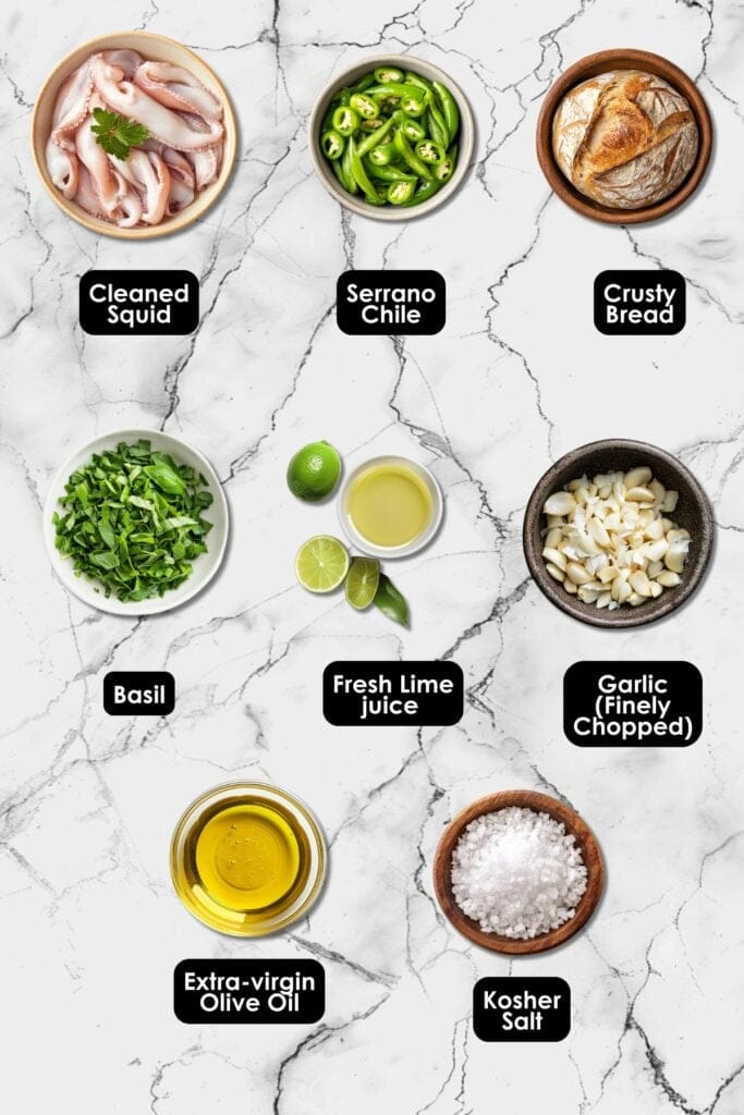 How to Make Garlicky Calamari with Basil & Lime 3 How to Make Garlicky Calamari with Basil & Lime - Garlicky Calamari With Basil Chile Lime Ingredients