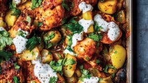 Spicy Harissa Chicken Dinner: An Easy Recipe to Try 1 Spicy Harissa Chicken Dinner: An Easy Recipe to Try - Harissa Chicken with Leeks Potatoes Yogurt 1 1