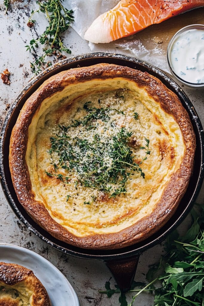 A Quick & Easy Savory Dutch Baby for Dinner 5 A Quick & Easy Savory Dutch Baby for Dinner - Herbed Parmesan Dutch Baby Dinner Pin V
