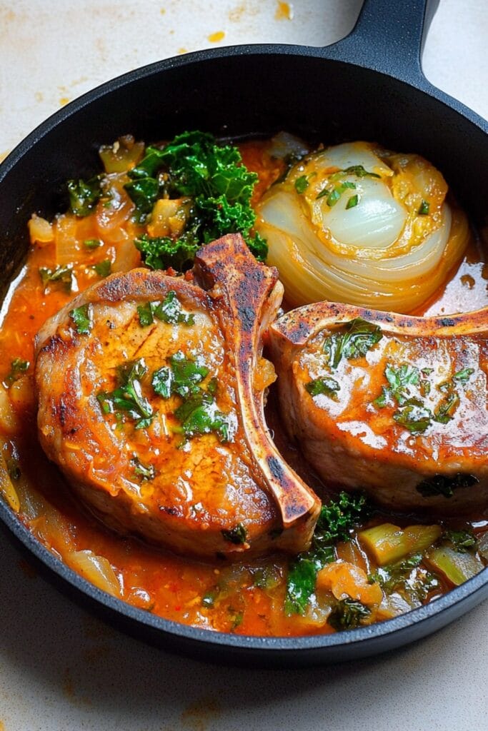 Easy Kimchi Pork Chop Recipe for a Quick Weeknight Dinner 2 Easy Kimchi Pork Chop Recipe for a Quick Weeknight Dinner - Kimchi Pork Chops with Kale Pin