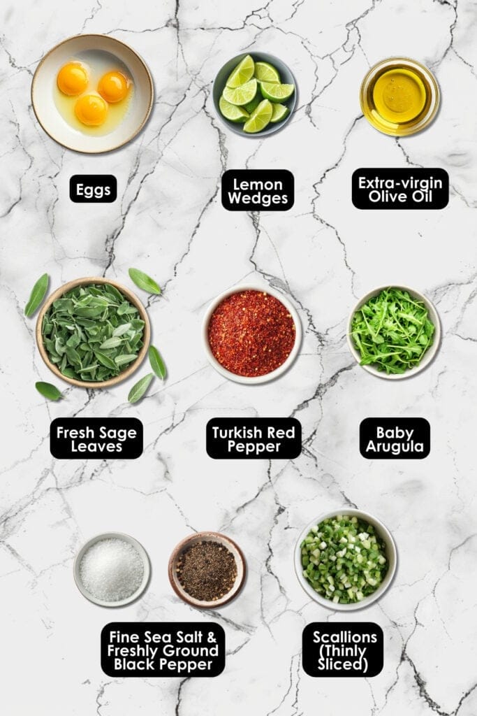 Crispy Fried Egg Dinner Recipe with a Flavorful Mediterranean Flair 3 Crispy Fried Egg Dinner Recipe with a Flavorful Mediterranean Flair - Olive Oil–Fried Eggs With Scallions Sage Turkish Red Pepper Ingredients