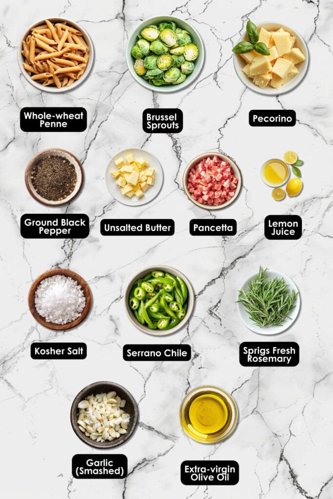 Warm Up Your Night with This Penne & Bacon Dinner Idea 4 Warm Up Your Night with This Penne & Bacon Dinner Idea - Penne Brussels Sprouts Recipe With Bacon Pecorino Ingredients