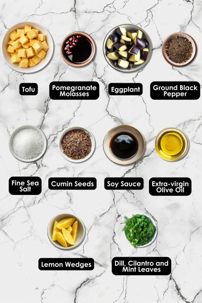 Roasted Tofu Dinner Recipe with Tangy Pomegranate Glaze 4 Roasted Tofu Dinner Recipe with Tangy Pomegranate Glaze - Pomegranate Roasted Tofu With Eggplant Ingredients