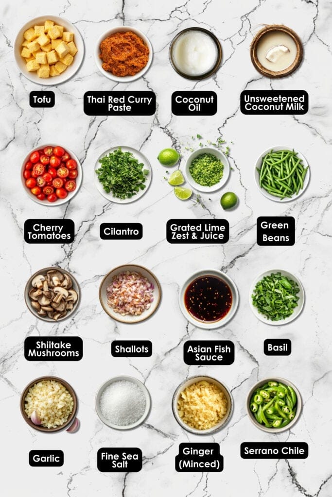 Thai Red Curry with Tofu & Fresh Vegetables 4 Thai Red Curry with Tofu & Fresh Vegetables - Red Curry Coconut Tofu Ingredients