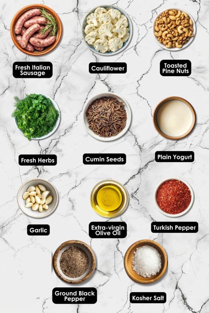 Sausage & Cauliflower Dinner Recipe with a Mediterranean Flair 3 Sausage & Cauliflower Dinner Recipe with a Mediterranean Flair - Roasted Sausage Cauliflower With Cumin Turkish Pepper Ingredients