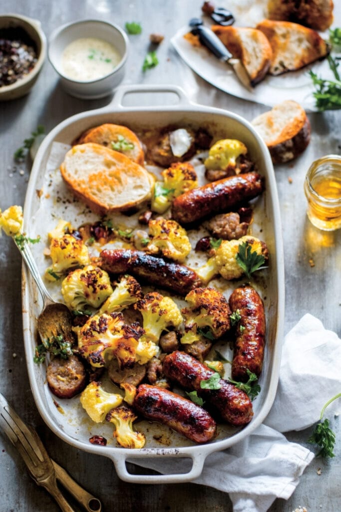 Sausage & Cauliflower Dinner Recipe with a Mediterranean Flair 4 Sausage & Cauliflower Dinner Recipe with a Mediterranean Flair - Roasted Sausage and Cauliflower with Cumin and Turkish Pepper Pin