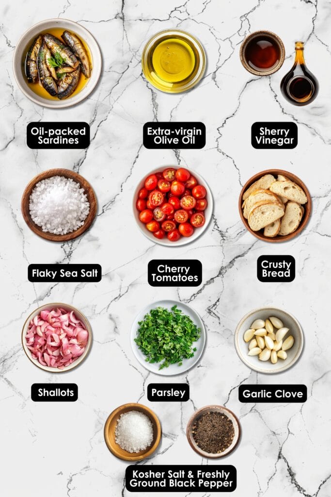 Quick & Easy Sardine Crostini with Seared Tomatoes 3 Quick & Easy Sardine Crostini with Seared Tomatoes - Sardine Crostini With Seared Tomatoes Ingredients
