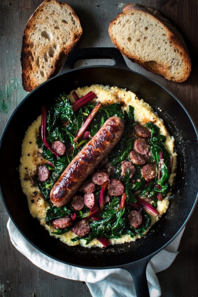 A Unique Dinner Recipe with Sausage and Rhubarb 4 A Unique Dinner Recipe with Sausage and Rhubarb - Seared Sausage Rhubarb with Swiss Chard variation