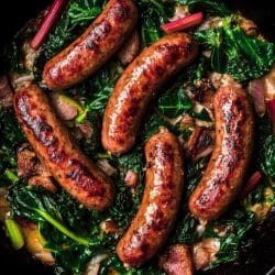 A Unique Dinner Recipe with Sausage and Rhubarb 5 A Unique Dinner Recipe with Sausage and Rhubarb - Seared Sausage Rhubarb With Swiss Chard 1