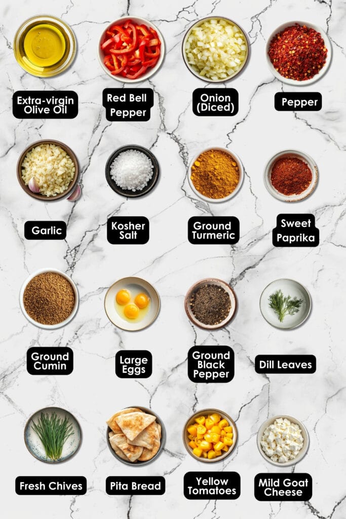 Golden Tomato Shakshuka with Goat Cheese for Easy Dinners 4 Golden Tomato Shakshuka with Goat Cheese for Easy Dinners - Shakshuka With Golden Tomatoes Goat Cheese Ingredients