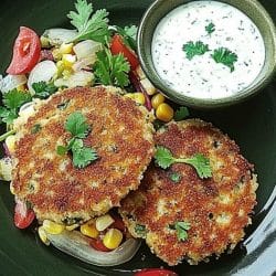 Mediterranean-Inspired Crab Cakes with a Zesty Twist 4 Mediterranean-Inspired Crab Cakes with a Zesty Twist - Spiced Crab Corn Cakes With Coriander Yogurt 1