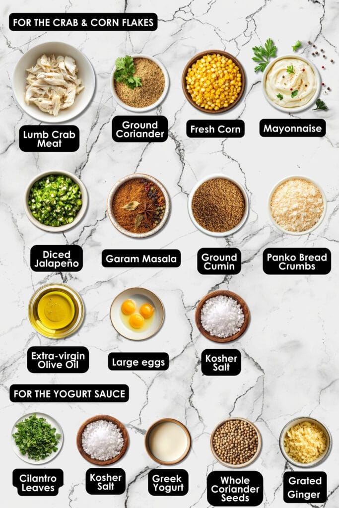 Mediterranean-Inspired Crab Cakes with a Zesty Twist 3 Mediterranean-Inspired Crab Cakes with a Zesty Twist - Spiced Crab Corn Cakes With Coriander Yogurt Ingredients