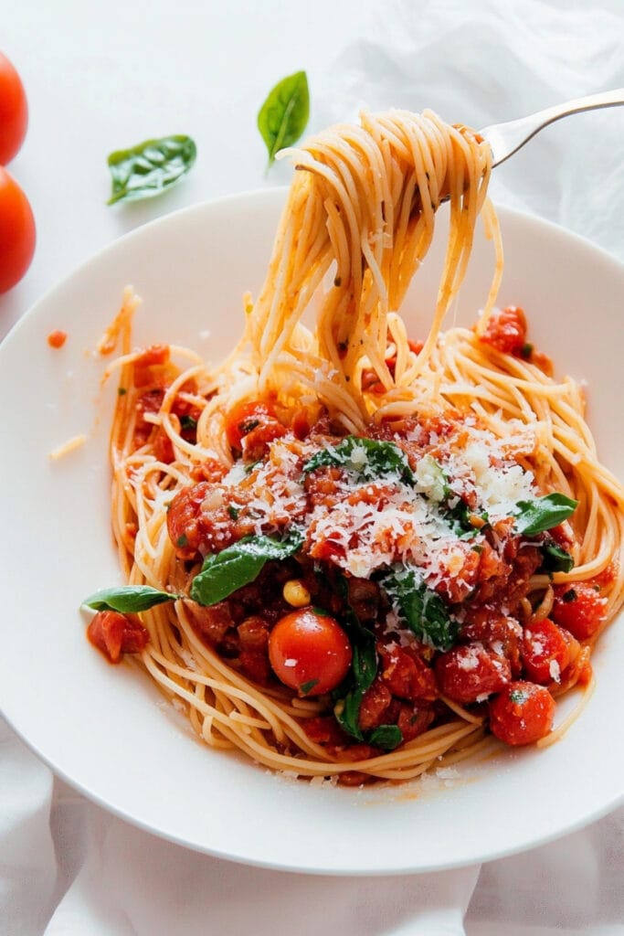 19 Pasta & Noodle Dinners That’ll Actually Make You Want to Cook 5 19 Pasta & Noodle Dinners That’ll Actually Make You Want to Cook - Summer Spaghetti with Fresh Tomato Sauce Pin