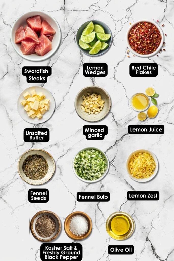 Weeknight Dinner Idea: Swordfish with Aromatics & Spice 3 Weeknight Dinner Idea: Swordfish with Aromatics & Spice - Swordfish With Lemon Chile Fennel Ingredients