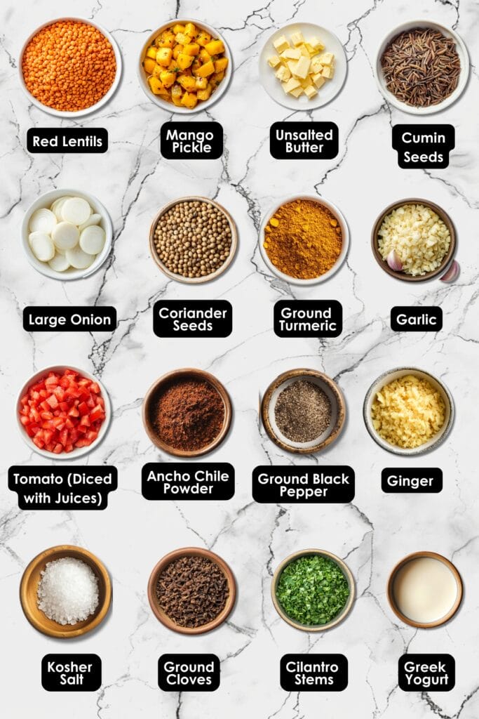 Savory Lentil Tomato Dhal with a Tangy Mango Pickle Twist 4 Savory Lentil Tomato Dhal with a Tangy Mango Pickle Twist - Tomato Dhal With Mango Pickle Ingredients