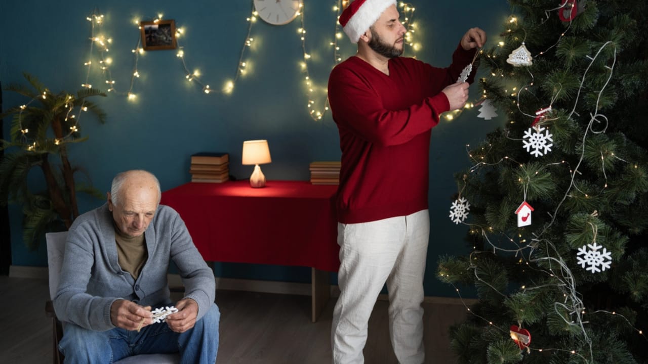 Skipping Holiday Decor Could Be the Best Gift This Year 4 Skipping Holiday Decor Could Be the Best Gift This Year - father and son decorating for christmas dp765106710 dnoh