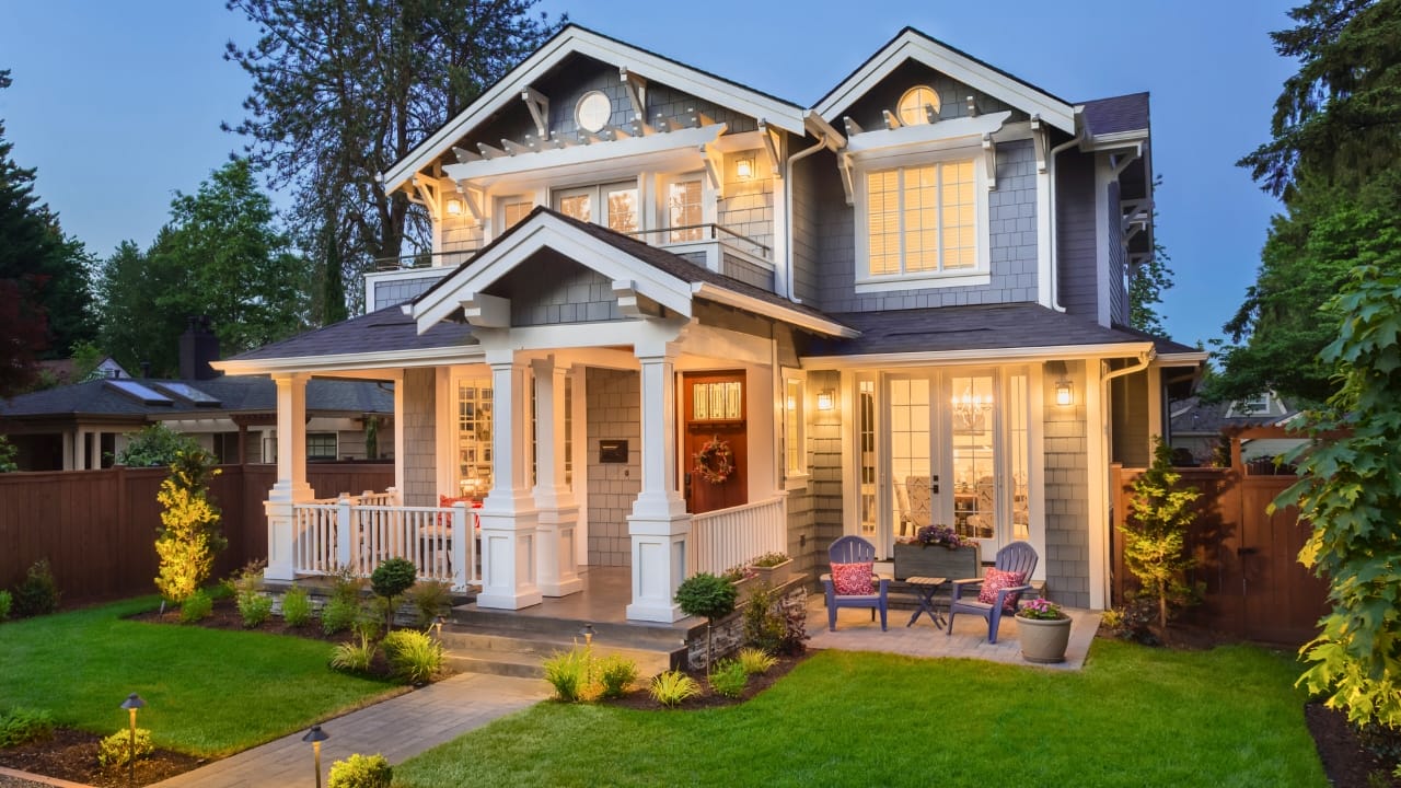 Front Yard Upgrades: 25 Simple Landscaping Ideas That Add Value - home night exterior yard ss1249054465 degm