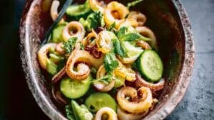 Tender Squid Salad with Cucumber & Aioli that's Perfect for Dinner 1 Tender Squid Salad with Cucumber & Aioli that's Perfect for Dinner - squid salad with cucumber mint and aioli midia