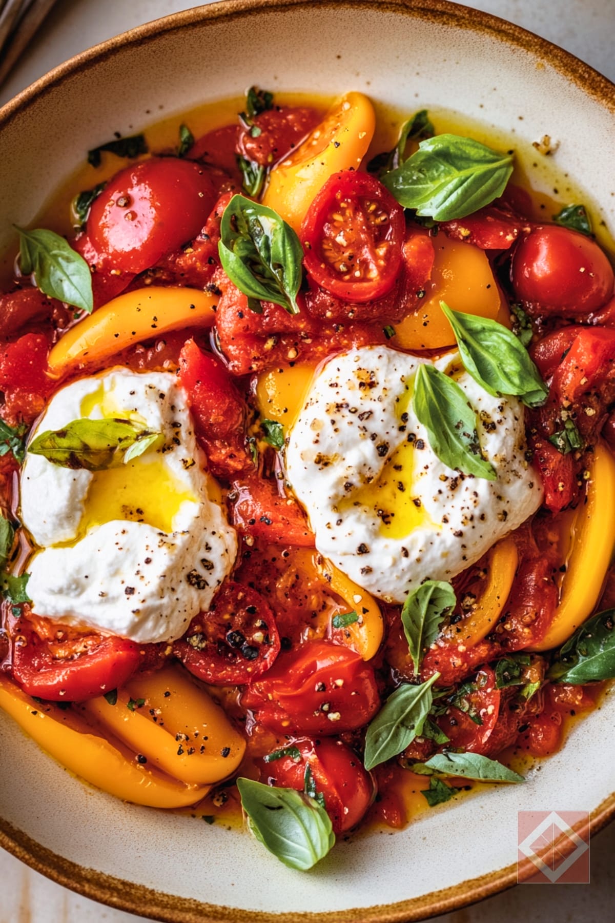 Creamy Burrata Recipe for Easy Mediterranean-Inspired Food 3 Creamy Burrata Recipe for Easy Mediterranean-Inspired Food - Burrata with Peperonata and Tomatoes pin 2 midia