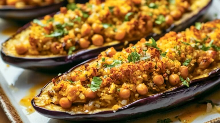 Wholesome Stuffed Eggplant with a Golden Tahini Drizzle 9 Wholesome Stuffed Eggplant with a Golden Tahini Drizzle - Cauliflower and Chickpea Stuffed Eggplant with Turmeric Tahini midia