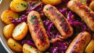 Best Chicken Sausages with Braised Red Cabbage & Potatoes One-Pot Recipe 1 Best Chicken Sausages with Braised Red Cabbage & Potatoes One-Pot Recipe - Chicken Sausages with Braised Red Cabbage and Potatoes midia