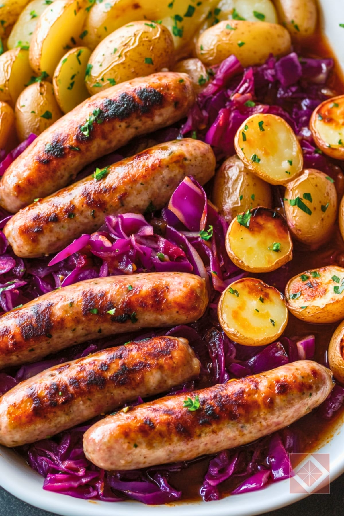 Best Chicken Sausages with Braised Red Cabbage & Potatoes One-Pot Recipe 2 Best Chicken Sausages with Braised Red Cabbage & Potatoes One-Pot Recipe - Chicken Sausages with Braised Red Cabbage and Potatoes pin 1 midia