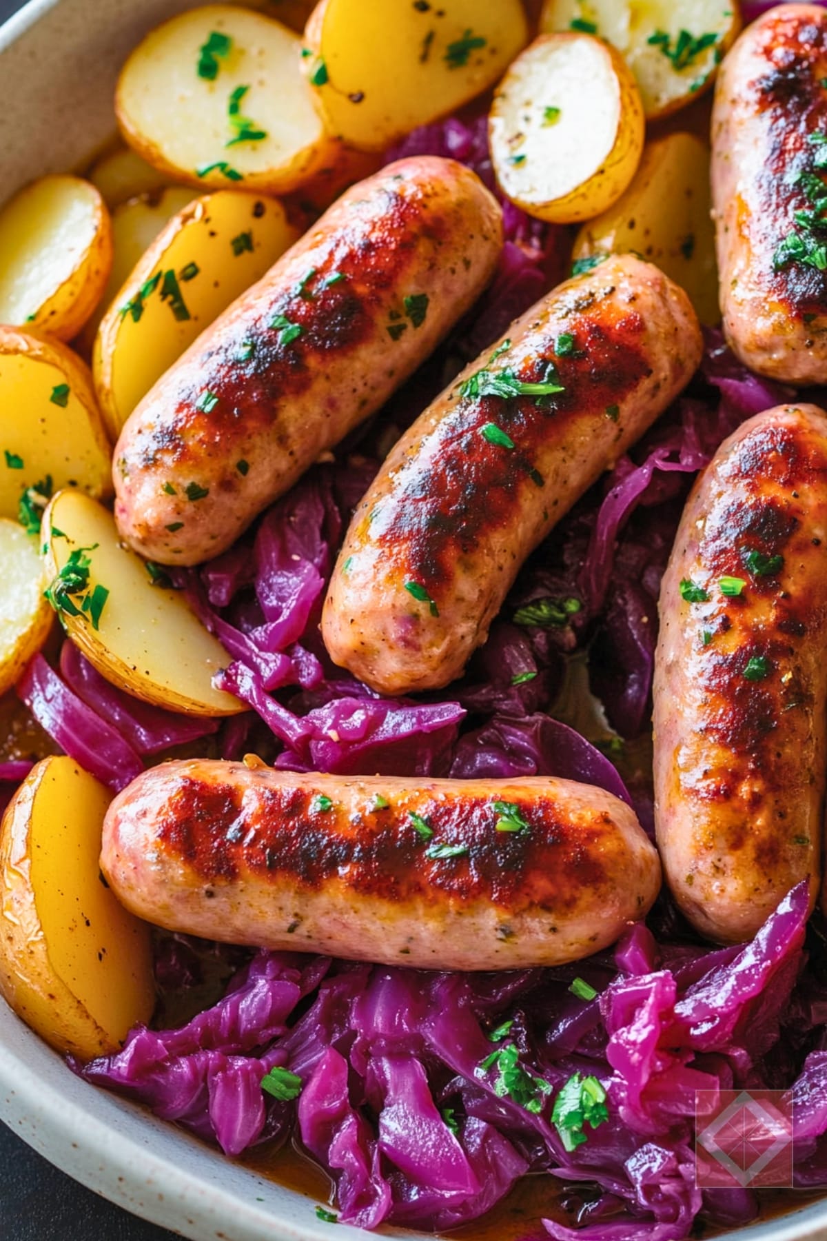Best Chicken Sausages with Braised Red Cabbage & Potatoes One-Pot Recipe 3 Best Chicken Sausages with Braised Red Cabbage & Potatoes One-Pot Recipe - Chicken Sausages with Braised Red Cabbage and Potatoes pin 2 midia