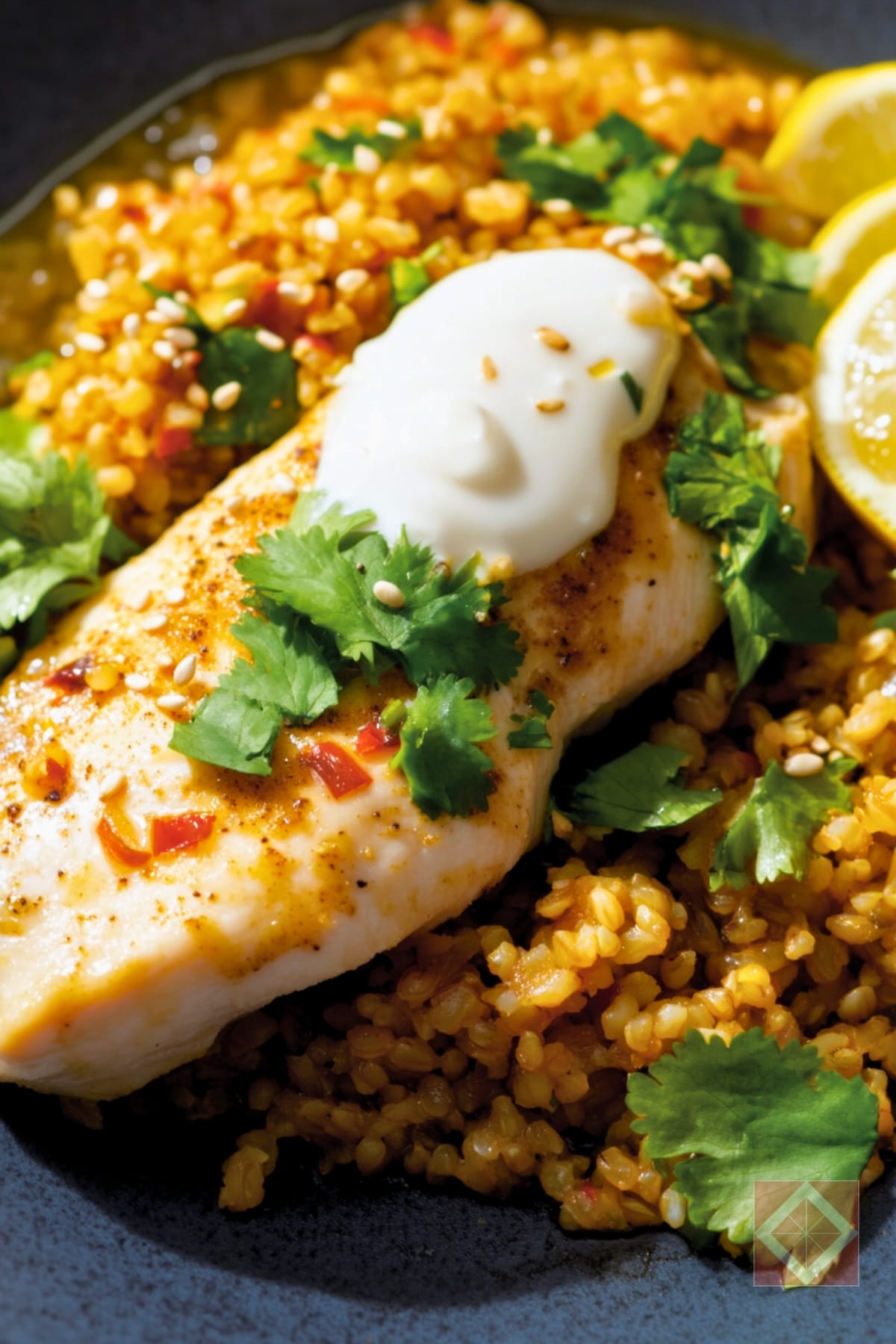 Easy Chicken with Spiced Freekeh, Cilantro & Lemon Dinner Recipe 2 Easy Chicken with Spiced Freekeh, Cilantro & Lemon Dinner Recipe - Chicken with Spiced Freekeh Cilantro and Lemon pin 1 midia