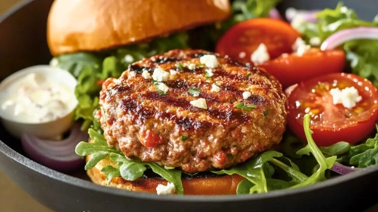 Easy Crispy Skillet Turkey Burgers with Tomato-Feta Salad One-Pot Recipe 2 Easy Crispy Skillet Turkey Burgers with Tomato-Feta Salad One-Pot Recipe - Crispy Skillet Turkey Burgers with Tomato Feta Salad
