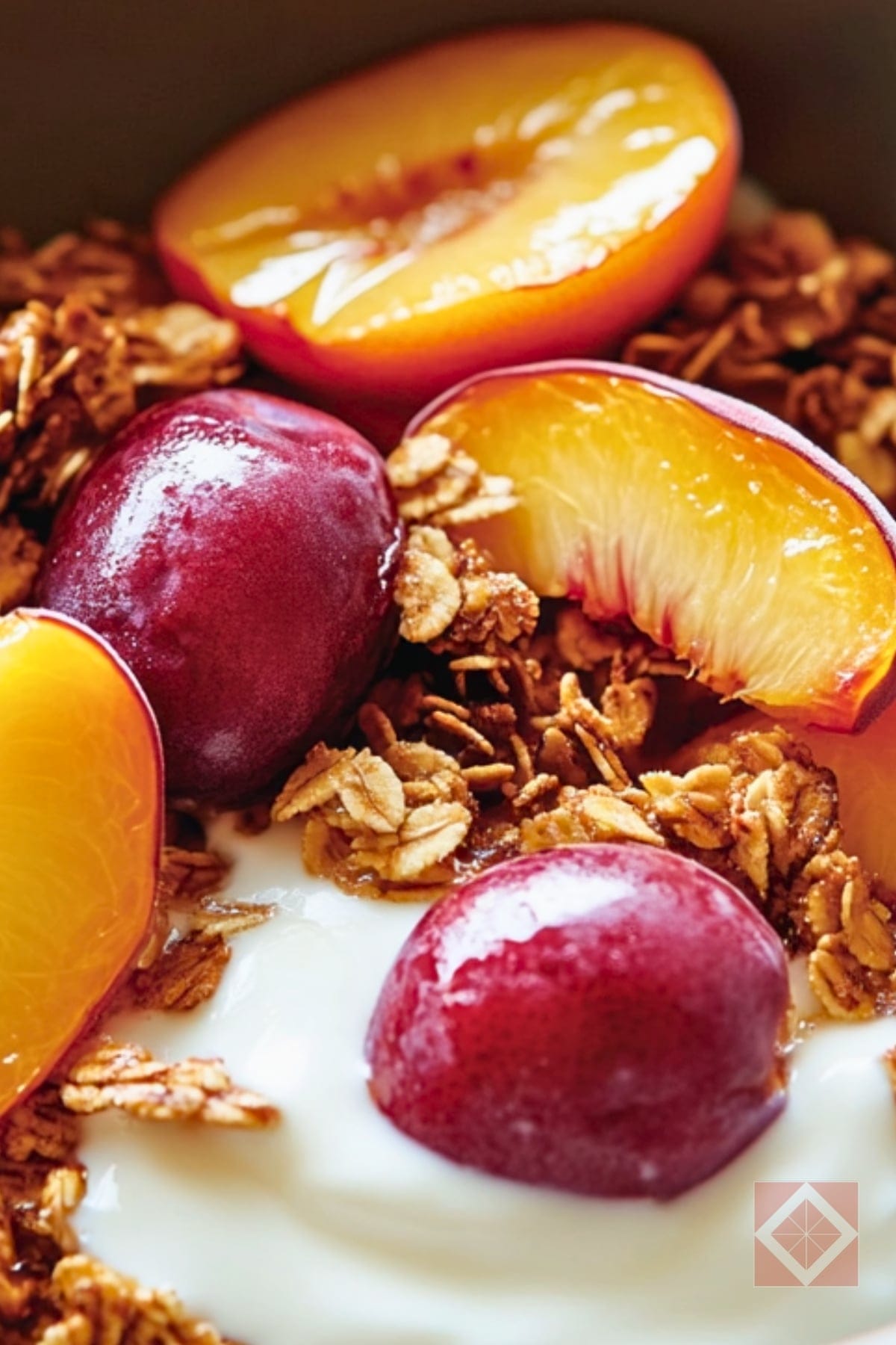 Simple Roasted Stone Fruit Bowl with Granola & Yogurt 3 Simple Roasted Stone Fruit Bowl with Granola & Yogurt - Ginger Roasted Stone Fruit with Yogurt and Granola pin 1 midia