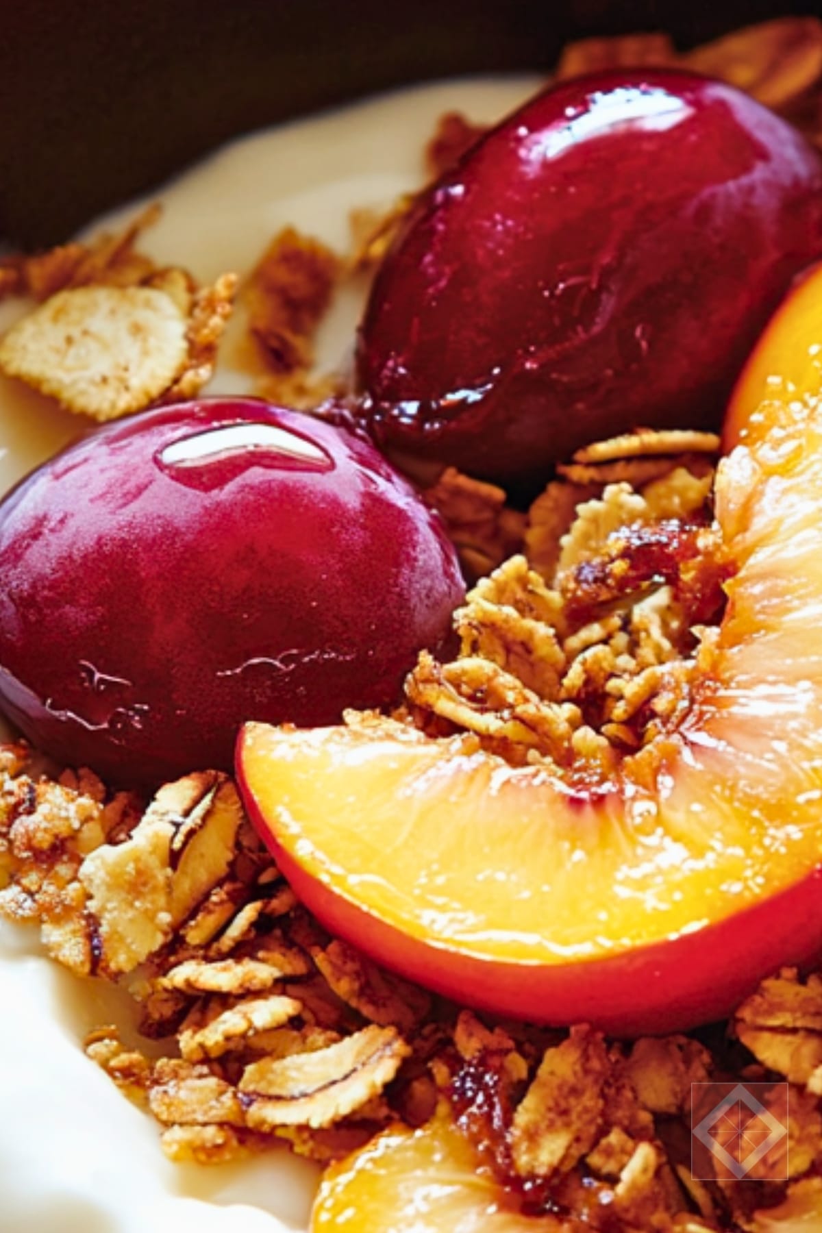 Simple Roasted Stone Fruit Bowl with Granola & Yogurt 4 Simple Roasted Stone Fruit Bowl with Granola & Yogurt - Ginger Roasted Stone Fruit with Yogurt and Granola pin 2 midia