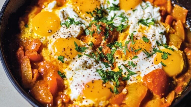 Golden Tomato Shakshuka with Goat Cheese for Easy Dinners 8 Golden Tomato Shakshuka with Goat Cheese for Easy Dinners - Golden Tomato Shakshuka with Goat Cheese midia