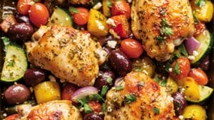 Greek Sheet Pan Chicken with Zucchini, Peppers & Olives 1 Greek Sheet Pan Chicken with Zucchini, Peppers & Olives - Greek Sheet Pan Chicken midia