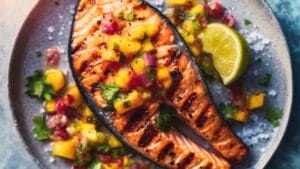 Smoky Grilled Salmon with Sweet & Tangy Salsa 1 Smoky Grilled Salmon with Sweet & Tangy Salsa - Grilled Salmon Steaks with Fruit Salsa midia