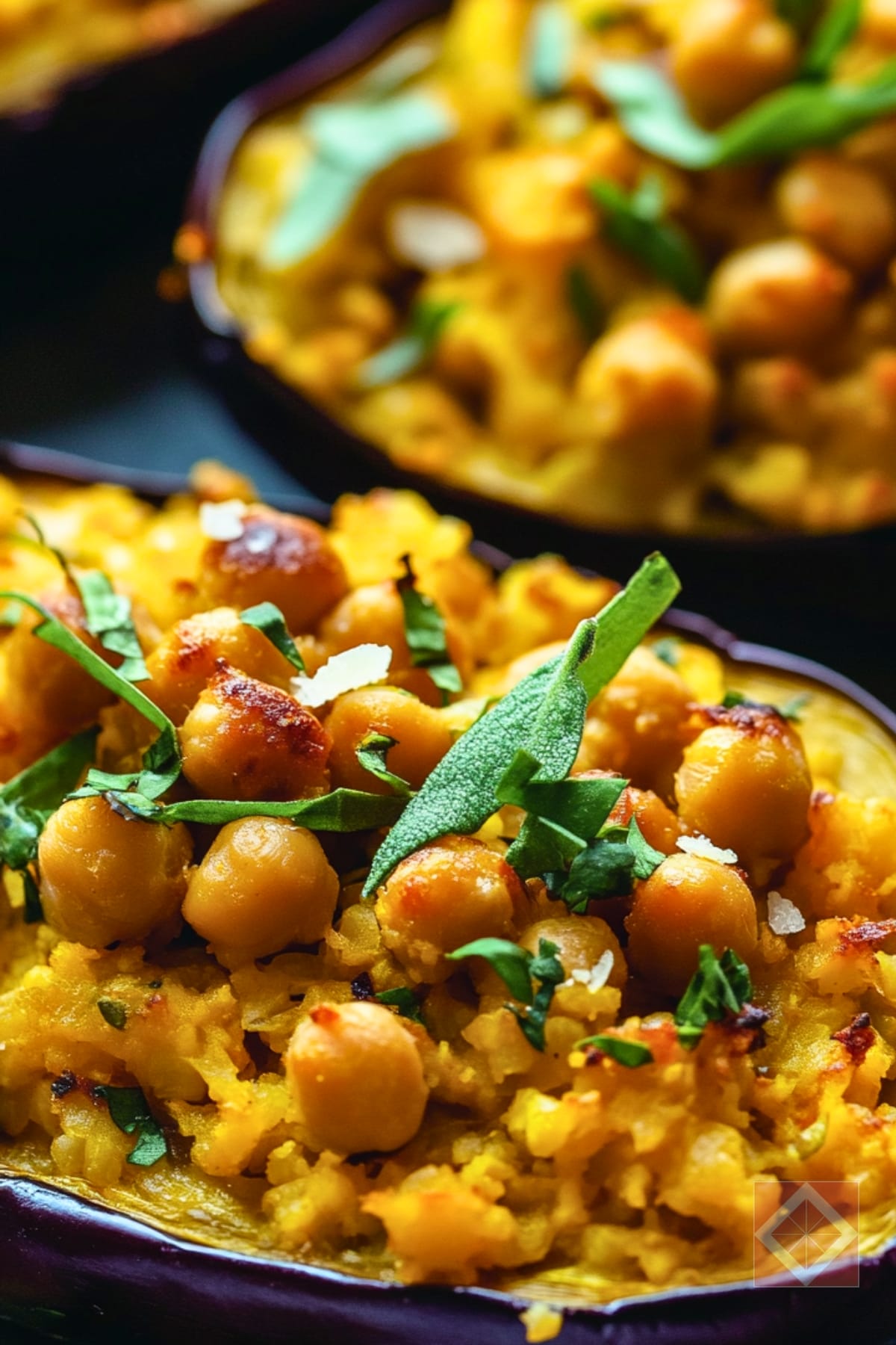 Wholesome Stuffed Eggplant with a Golden Tahini Drizzle 4 Wholesome Stuffed Eggplant with a Golden Tahini Drizzle - Healthy Cauliflower and Chickpea Stuffed Eggplant Recipe with Turmeric Tahini pin 2 midia