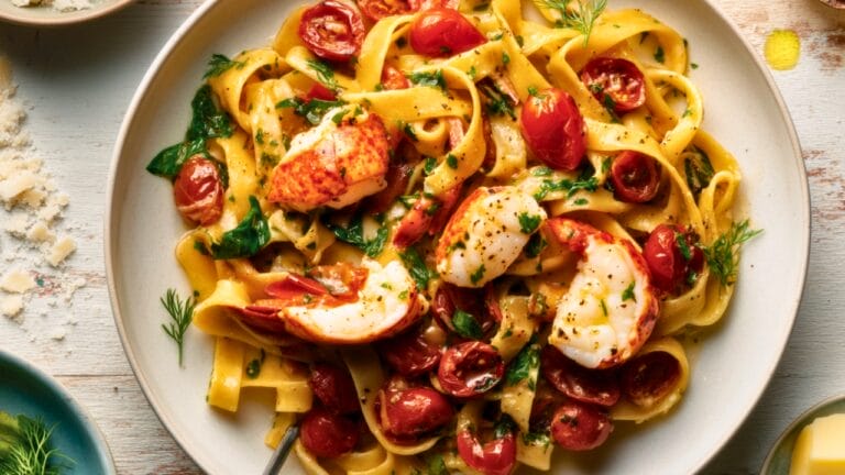 Herby Lobster Tagliatelle with a Mediterranean Twist - Herby Lobster Tagliatelle midia
