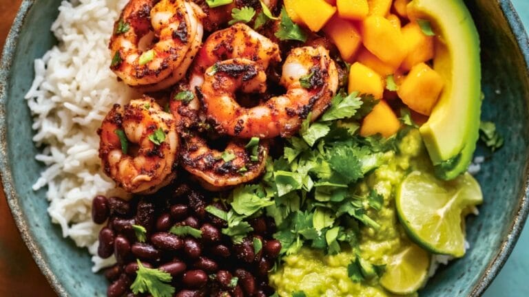 Irresistible Mango Salsa Rice Bowls with Spiced Jerk Shrimp - Mango Salsa Rice Bowls midia
