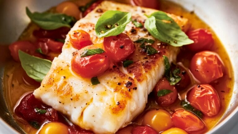 Easy Pan-Seared Cod with White Wine Tomato Butter Sauce 8 Easy Pan-Seared Cod with White Wine Tomato Butter Sauce - Pan Seared Cod Recipe in White Wine Tomato and Butter Sauce midia