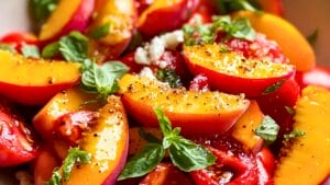 This Peach & Tomato Salad Screams Summer Flavor 1 This Peach & Tomato Salad Screams Summer Flavor - Peach and Tomato Salad midia