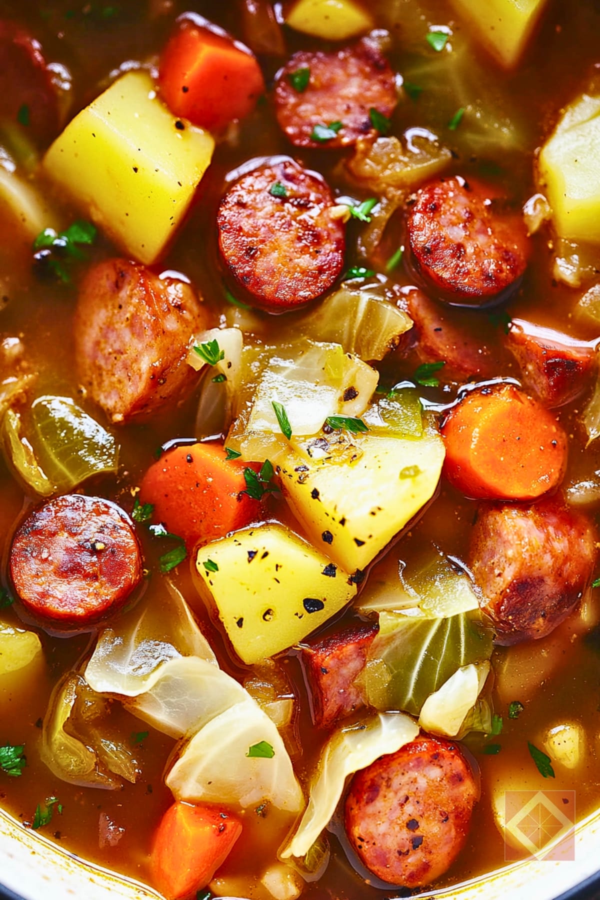 14 Best One-Pot Stews & Chilis to Master in Your Dutch Oven 7 14 Best One-Pot Stews & Chilis to Master in Your Dutch Oven - Pork Stew with Sausage Potatoes and Cabbage pin 1 midia