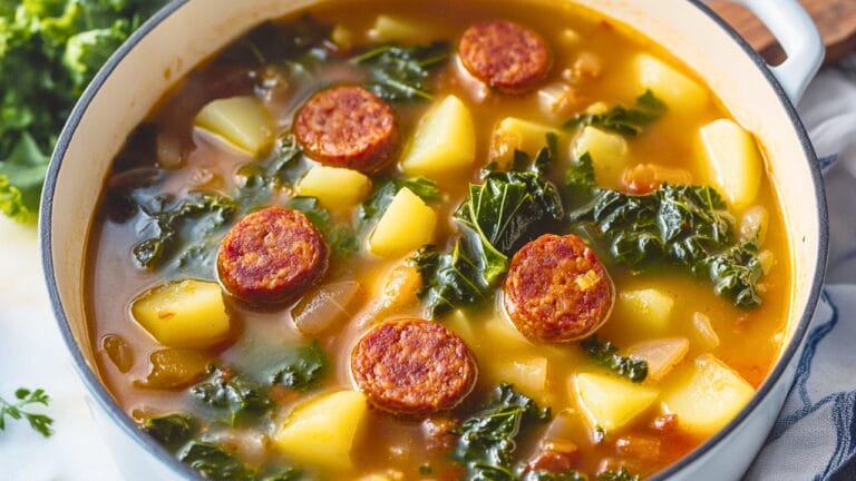 Simple Portuguese Potato, Sausage & Greens Soup One Pot Recipe - Portuguese Potato Sausage and Greens Soup One Pot midia