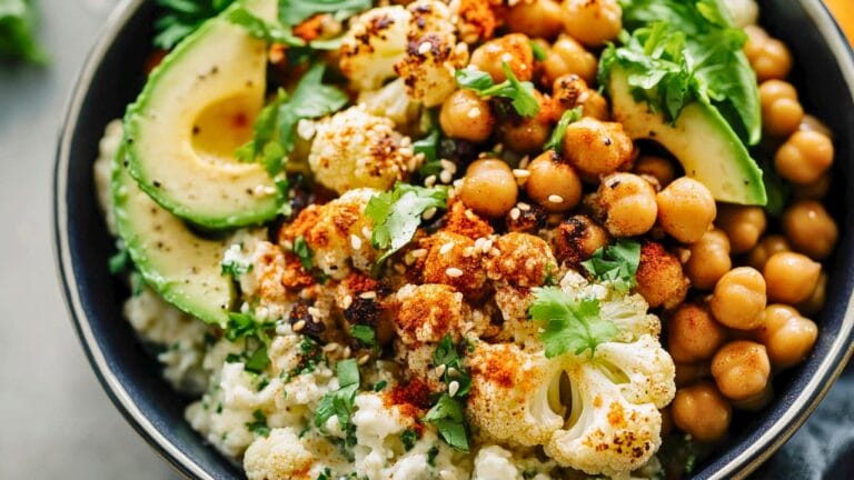 Healthy Dinner Salad with Cauliflower, Chickpeas & Tahini 8 Healthy Dinner Salad with Cauliflower, Chickpeas & Tahini - Roasted Cauliflower Salad with Chickpeas Tahini and Avocado midia