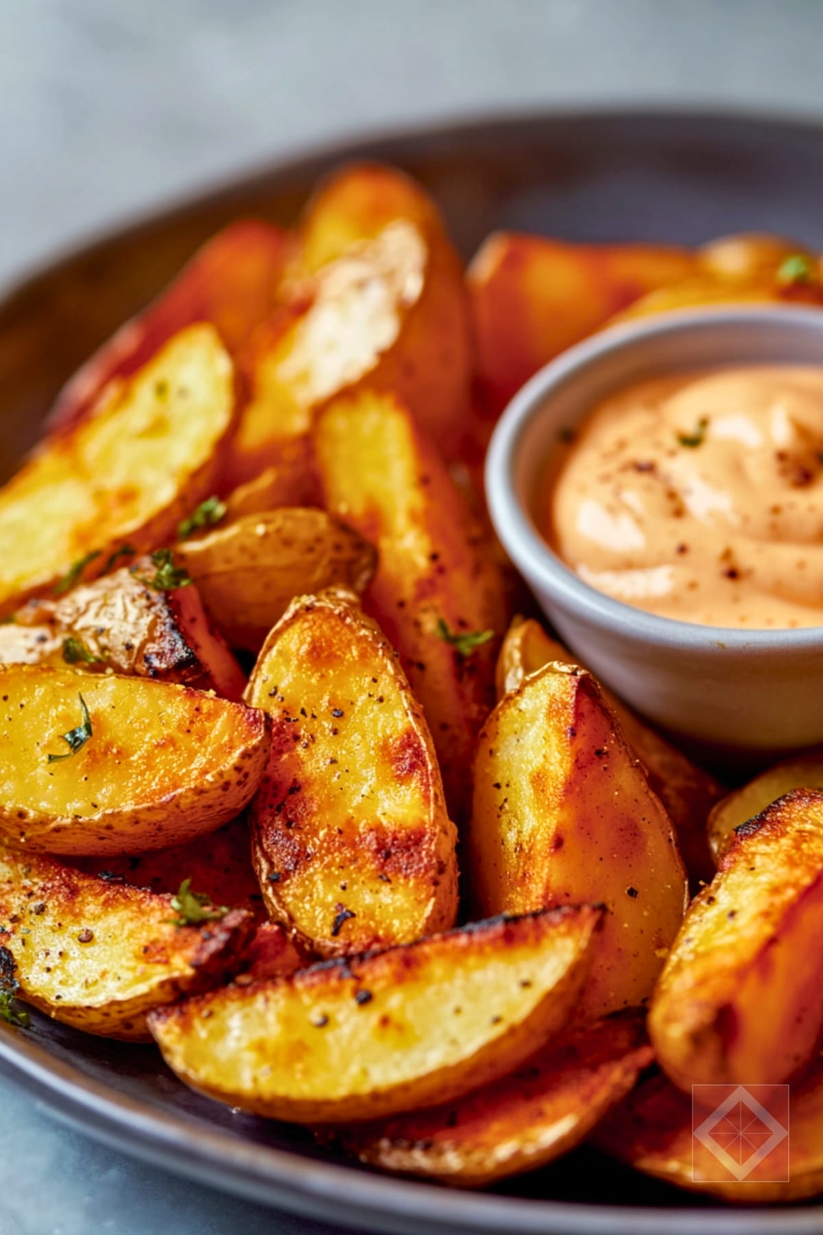 Crispy Roasted Potato Wedges with Sriracha Aioli: Your New Favorite Comfort Food with a Kick - Roasted Potato Wedges with Sriracha Aioli pin 1 midia