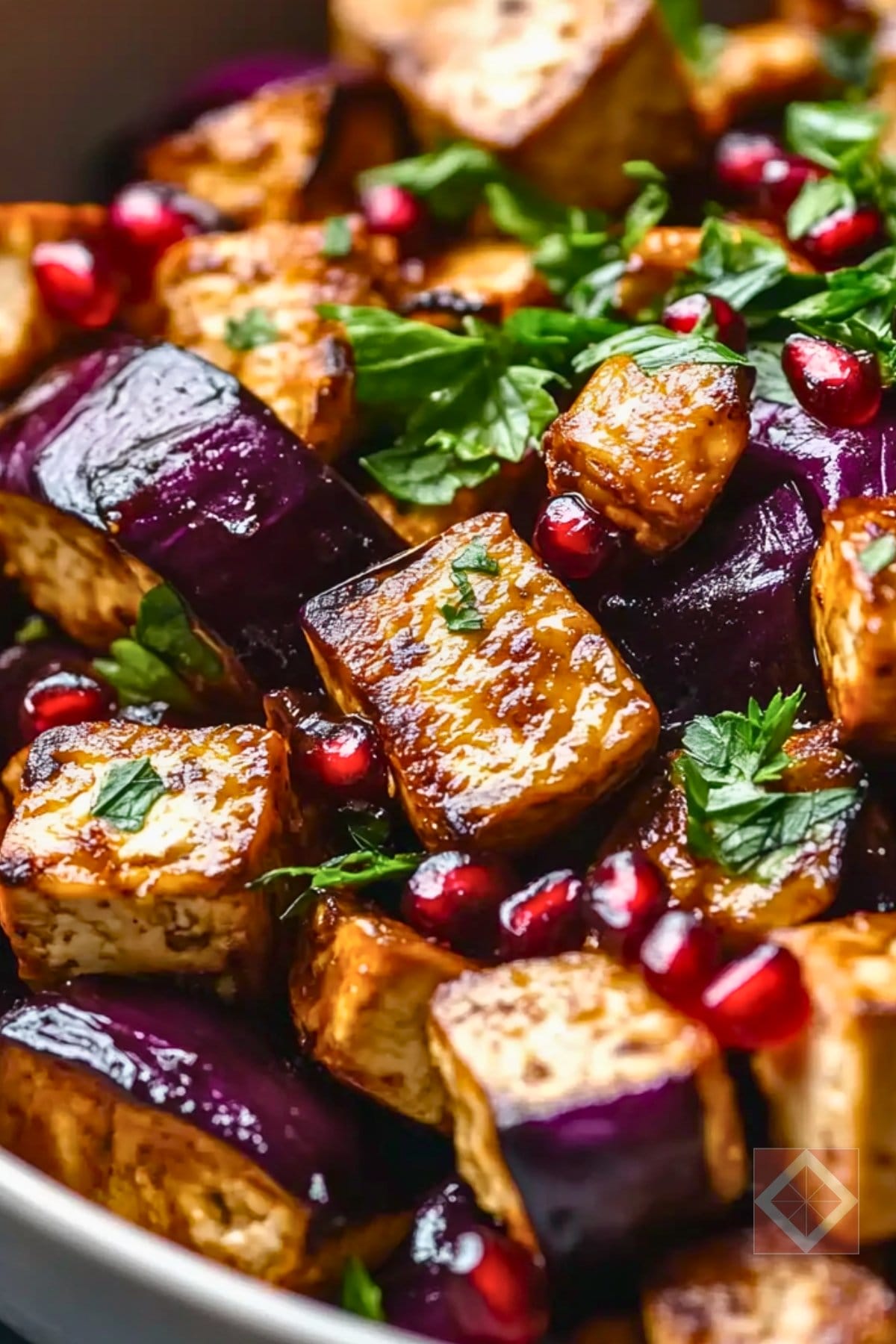 Roasted Tofu Dinner Recipe with Tangy Pomegranate Glaze - Roasted Tofu Dinner pin 1 midia