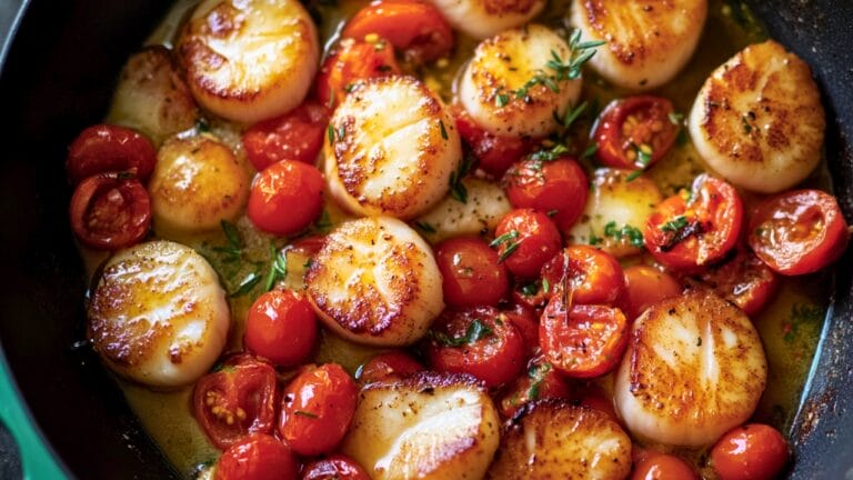 Mediterranean-Style Scallops with Burst Tomatoes - Scallops with Burst Tomatoes midia