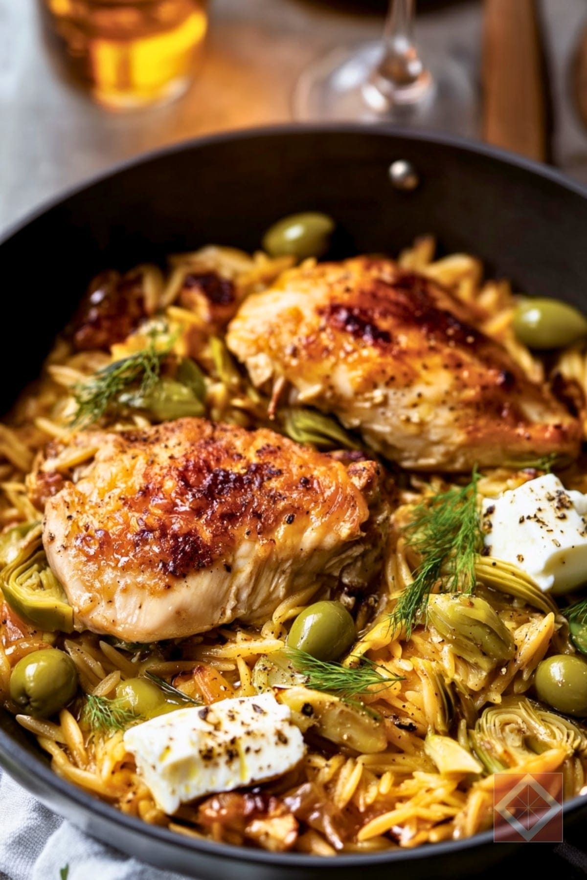 Simple Skillet Chicken with Artichokes & Orzo 3 Simple Skillet Chicken with Artichokes & Orzo - Skillet Chicken pin 2 midia