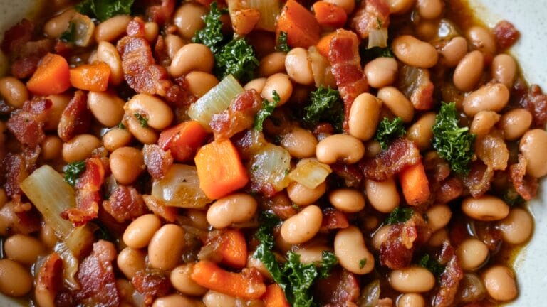 Braised Pinto Beans with Bacon & Winter Vegetables for Dinner 10 Braised Pinto Beans with Bacon & Winter Vegetables for Dinner - Smoky Pinto Beans with Bacon Greens midia